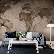 Carte du monde au mur: papier peint photo à l'intérieur
