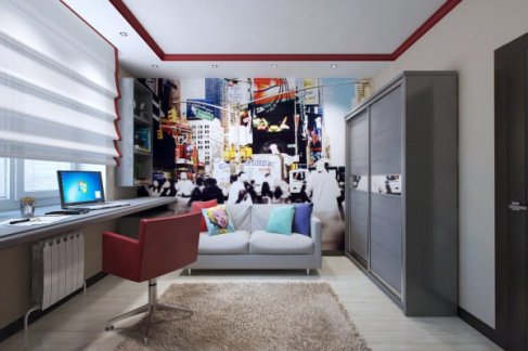 Voici un exemple de la façon dont vous pouvez décorer la chambre d'un adolescent en décorant son décor lumineux minimaliste avec du papier peint photo dynamique et vibrant