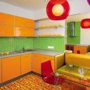 Consider which wallpaper will fit the orange kitchen
