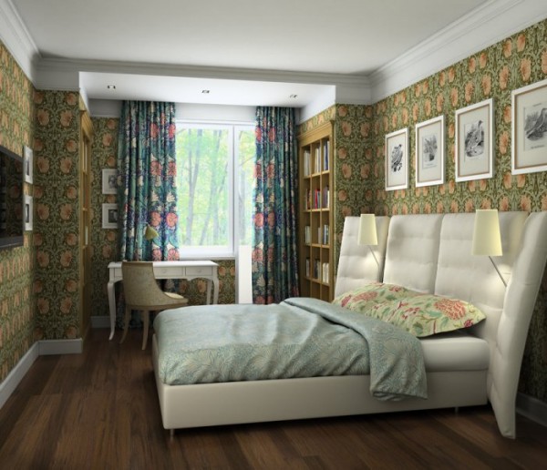 Phòng ngủ ấm cúng với giấy dán tường tối màu