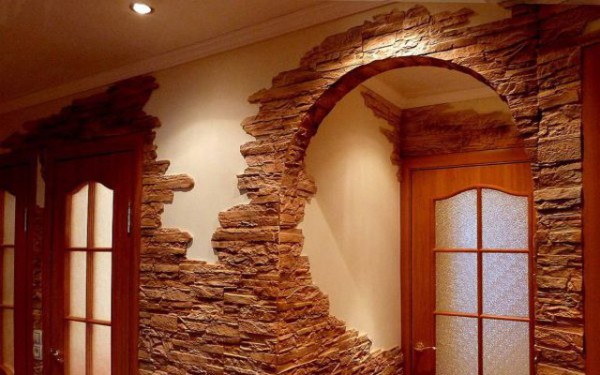 Finition des murs à rayon avec pierre décorative