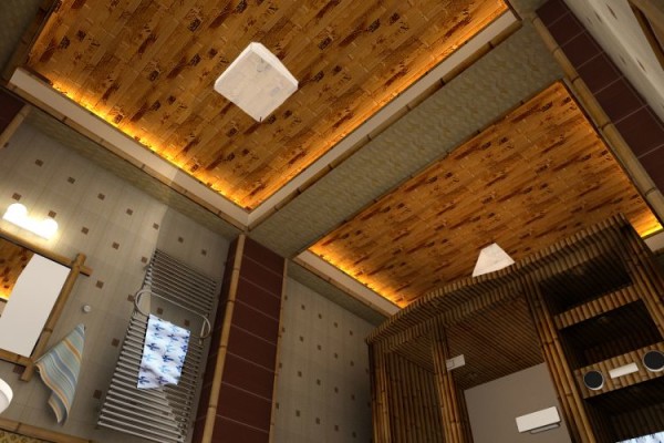 Faux plafond avec modules en bambou