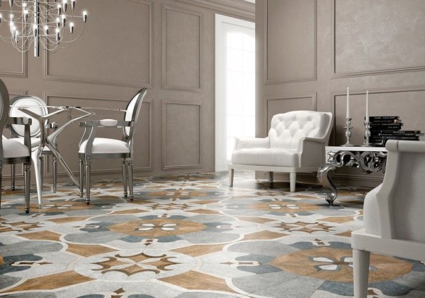 Mosaic porcelain stoneware floor in the living room