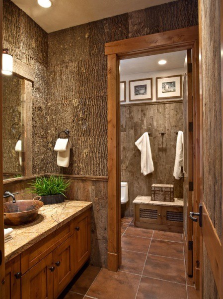 Hoàn thiện phòng tắm bằng vỏ gỗ