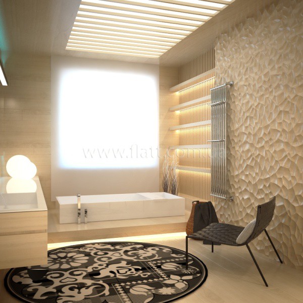 Design af et badeværelse med 3D-paneler af polymer