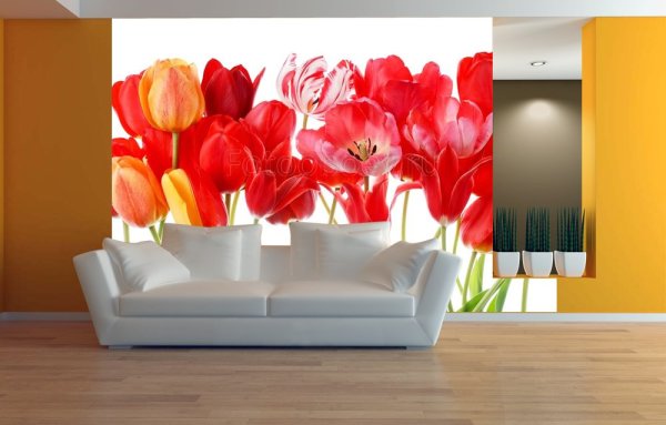 Tulipes rouges dans un intérieur de salon