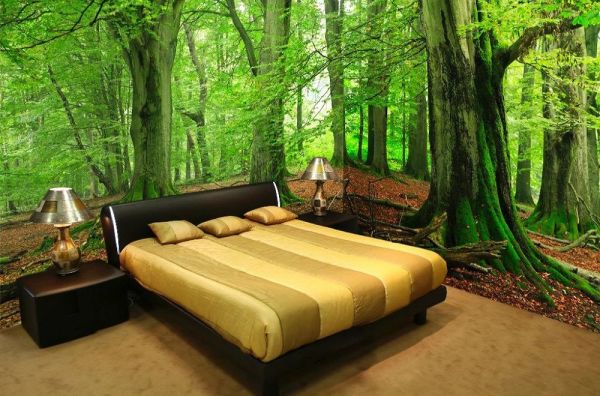 غرفة نوم في غابة خضراء