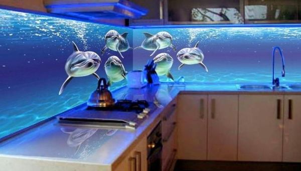 خلفية LED ثلاثية الأبعاد في داخل المطبخ