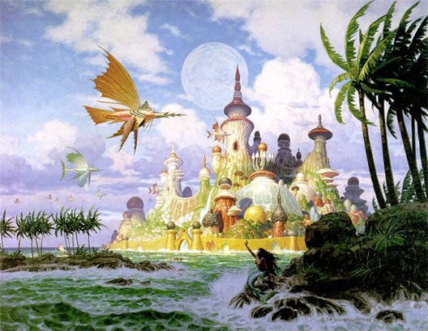 Peinture murale colorée avec un château de conte de fées