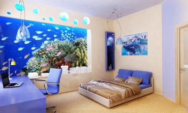 Papier peint aquarium, à l'intérieur d'une chambre d'adolescent