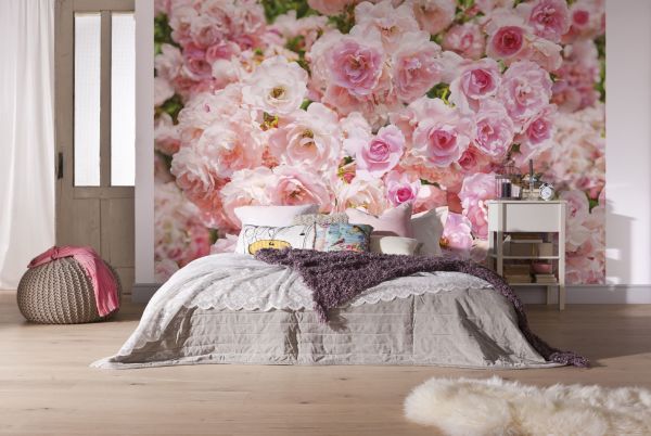 Papiers peints roses roses, à l'intérieur d'une chambre lumineuse