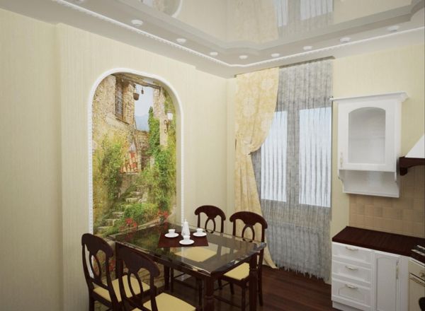 مطبخ وجدار جداري على شكل لوحة حائط صغيرة