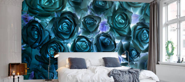 Papier peint photo inhabituel avec des roses, à l'intérieur d'une chambre moderne