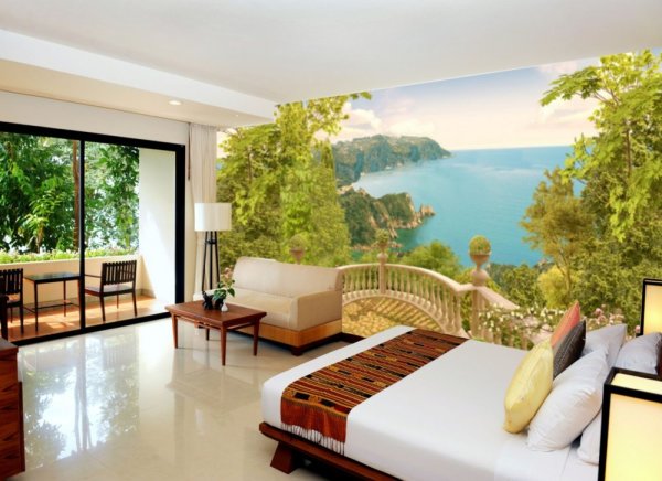 Peintures murales panoramiques avec une vue imprenable depuis le balcon, à l'intérieur de la chambre