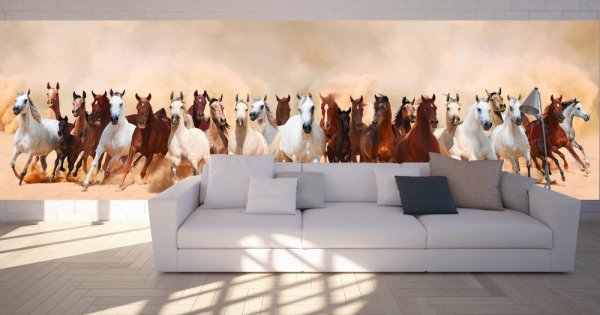 Troupeau de chevaux sur la peinture murale dans le salon