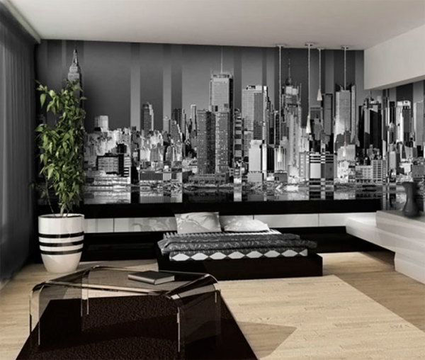 Photo murale en noir et blanc New York à l'intérieur d'une chambre moderne