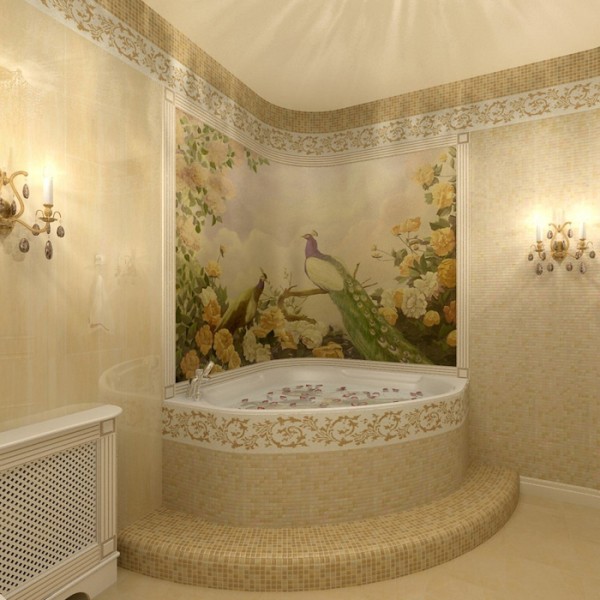 Fresque murale avec une parcelle naturelle à l'intérieur noble de la salle de bain