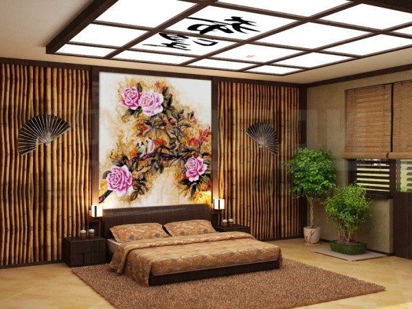 Papiers peints Peinture murale florale à l'intérieur d'une chambre japonaise