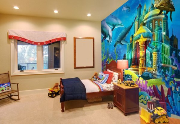 Papiers peints avec l'image du royaume sous-marin à l'intérieur d'une chambre d'enfant