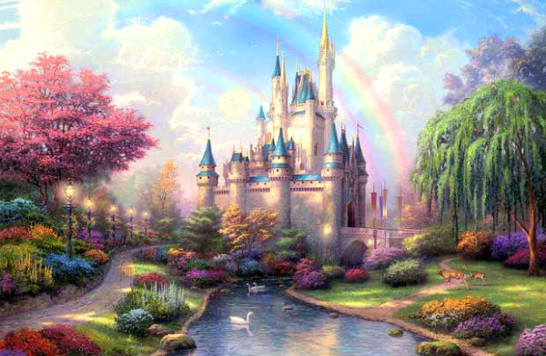 Le papier peint avec un château si fabuleux plaira non seulement aux enfants, il convient également pour un salon ou même une chambre