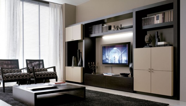L'intérieur avec une télévision sur le mur dans un style moderne