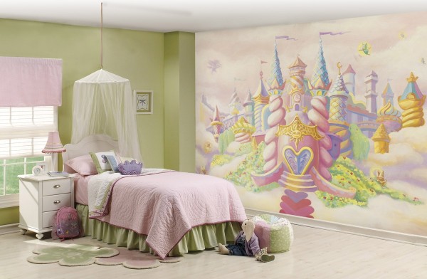 Peintures murales prêtes à l'emploi pour enfants à l'image d'un château de conte de fées, bien adaptées à l'intérieur délicat d'une petite princesse