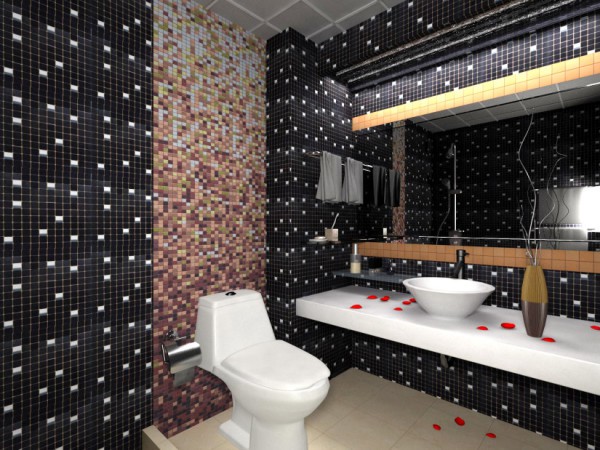 Le design original des toilettes, créé à l'aide de panneaux en plastique imitant les carreaux de mosaïque