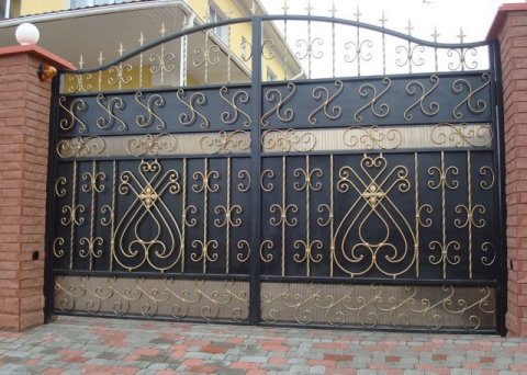 Nuotraukoje metaliniai vartai nudažyti juodai