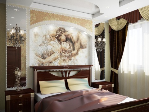 Peinture murale dans la conception de la chambre avec une pente romantique