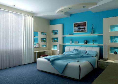 Soveværelse i blå toner.