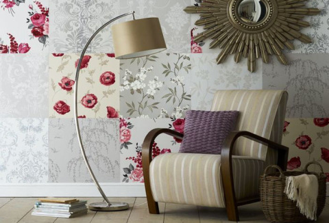 Combinação de papel de parede de retalhos para sala de estar