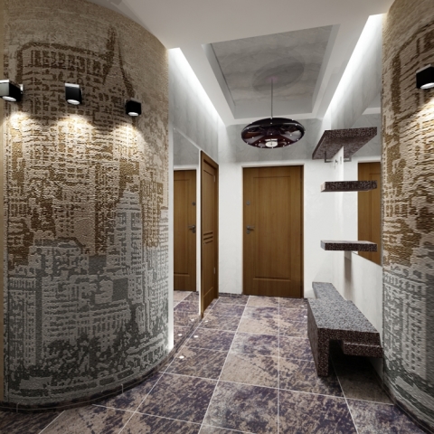 Design rétro utilisant du papier peint pour les murs et les carreaux de céramique aux couleurs vives