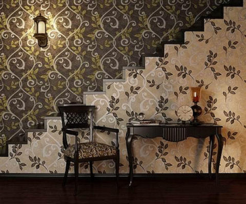 The combined pasting of walls with vinyl wallpaper