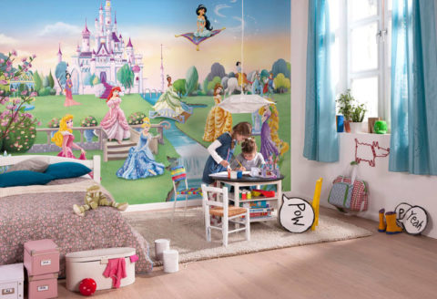 Wall mural with cartoon characters