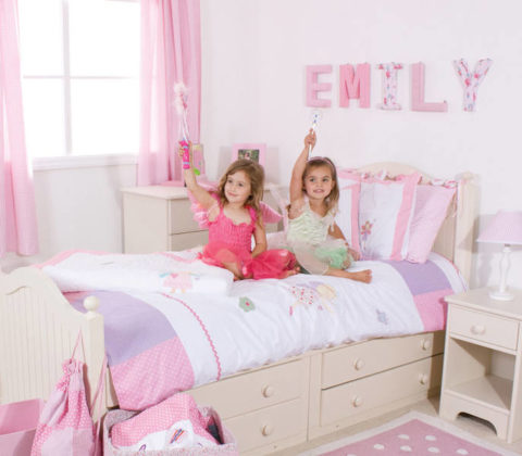 Delicate pink shades for the little princess room