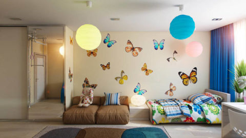 Giấy dán tường trẻ em với những con bướm sáng