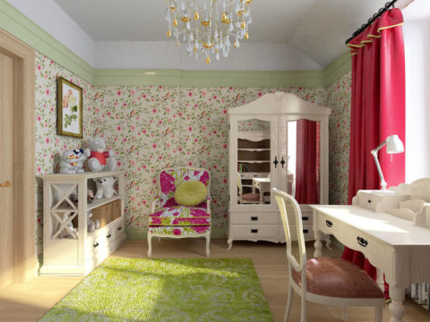 Papel de parede em papel duplex - estilo provençal para o quarto de uma jovem